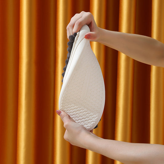 Home Slippers For Men Thick-soled Color-block Letters Fluffy Fleece House Shoes Winter Indoor Warm Slip On Floor Bedroom Slipper