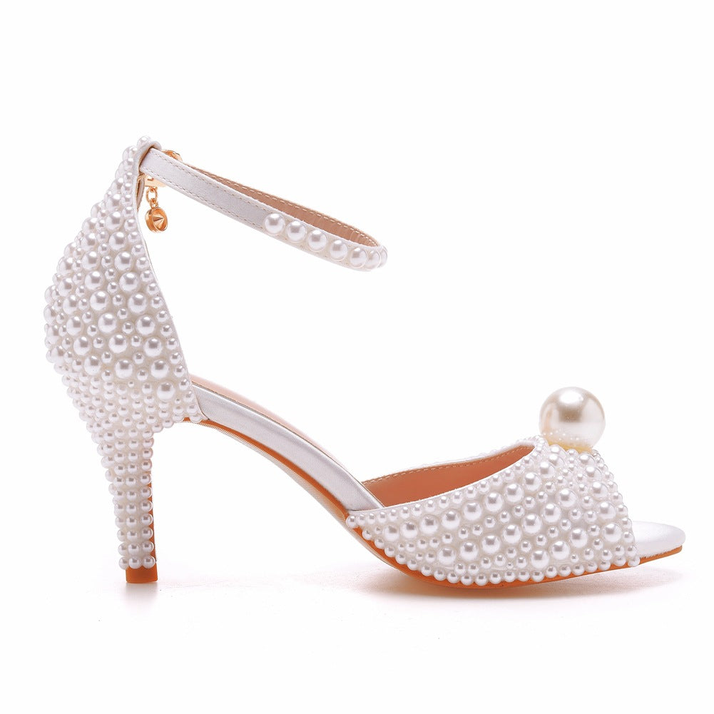 Women's Pearl Peep-toe High-heeled Sandals
