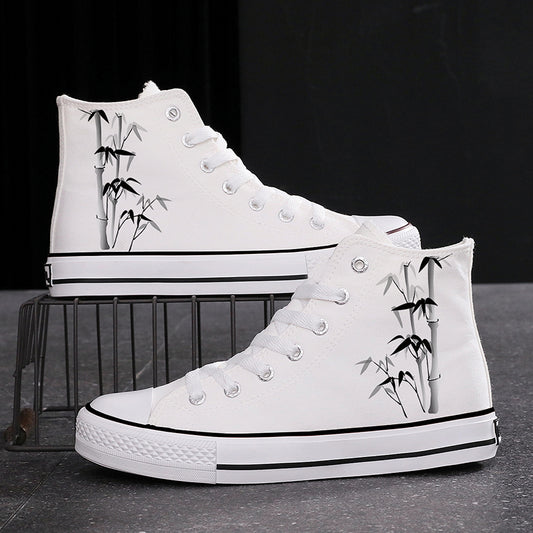 Ink Bamboo High-Top Canvas Sneakers - Couples' Ethnic Leisure Shoes