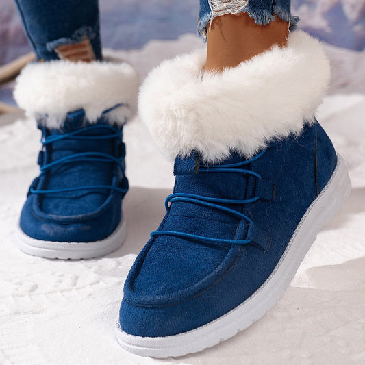 Winter Fleece Snow Boots For Women New Style Furry Casual Flat Plush Shoes Women's Warm Ankle Boots - EnigmaParis