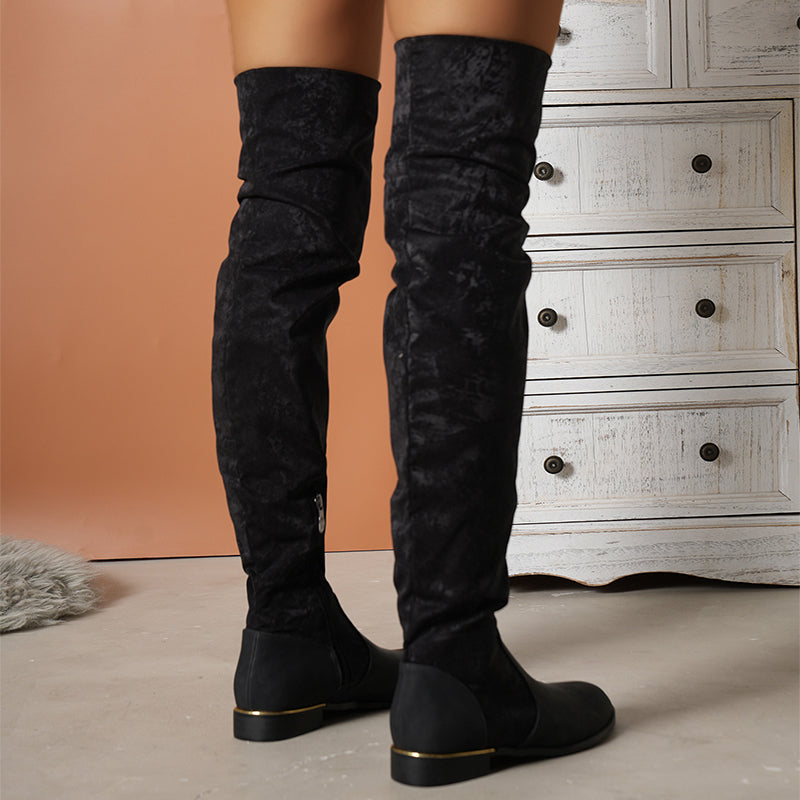 Fashion Over-the-knee Boots For Women Suede Stitching Low-heeled Long Boots With Side Zipper Design Party Shoes Winter - EnigmaParis