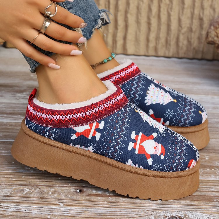 Women's Shoes Cartoon Pattern Thick Bottom Plush Low Top Toe Cap Lazy Slippers - EnigmaParis