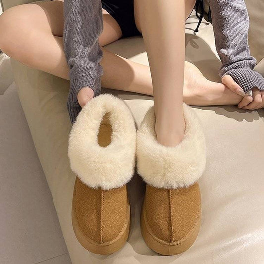 Women's Fur Mouth Short Tube Wrapped Cotton Slippers - EnigmaParis