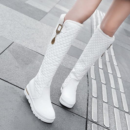 Large Size Mid Heel High Leg Boots with Metal Decoration.