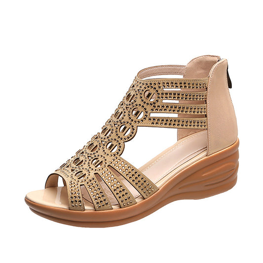 Wedge Fish Mouth Rhinestone Sandals