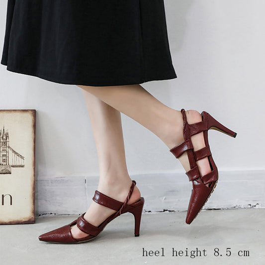 Women's Fashion Leather High Heel Toe Cap Sandals