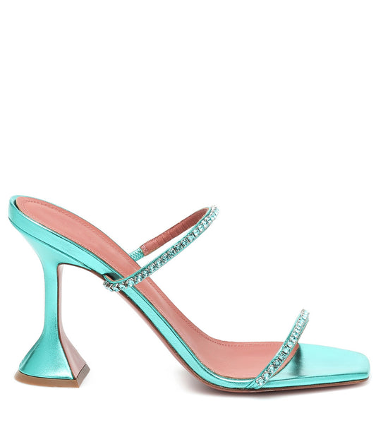 Stiletto Leopard Print Rhinestone Fish Mouth One Word Toe Party Sandals