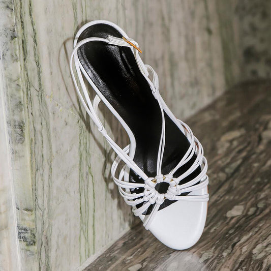 Leather Stiletto Sheepskin Net Red Sandals