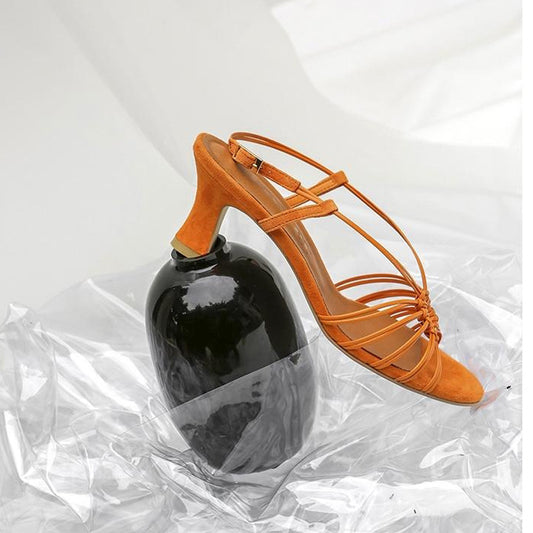 Leather Stiletto Sheepskin Net Red Sandals