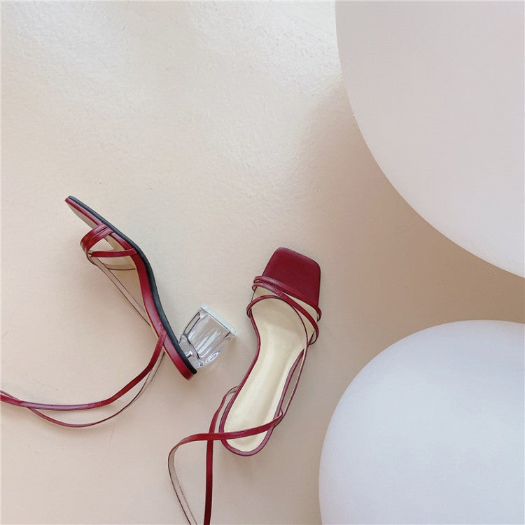 Fashion Full Leather Crystal Heel Sandals