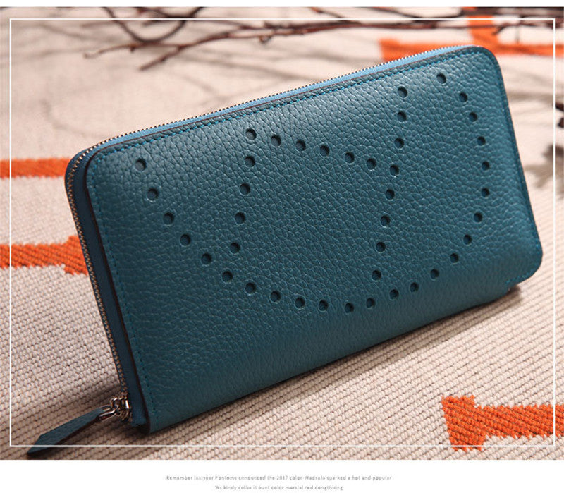 Lychee Pattern Top Layer Cowhide Classic Clutch