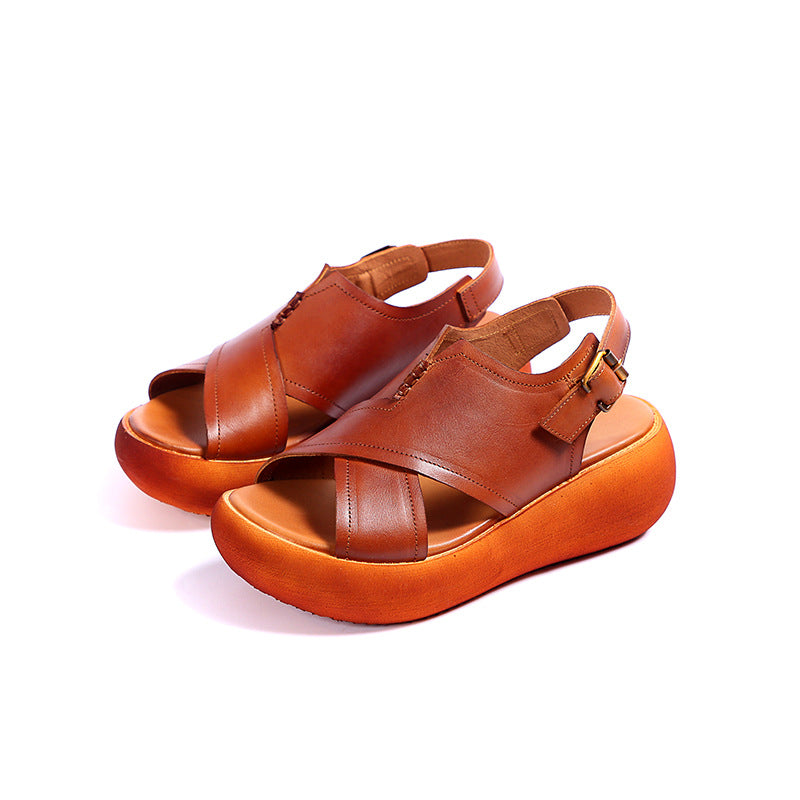 Summer New Leather Ladies Sandals Thick-soled First Layer Cowhide Women's Shoes