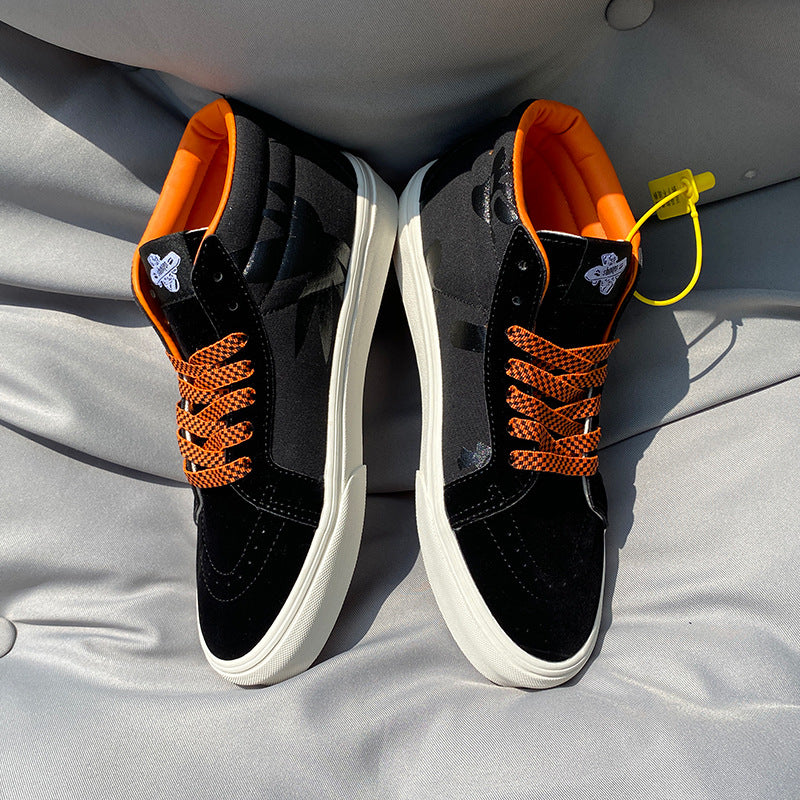 Black Orange Plaid Mid-Top Canvas - Men's Shoes University Style