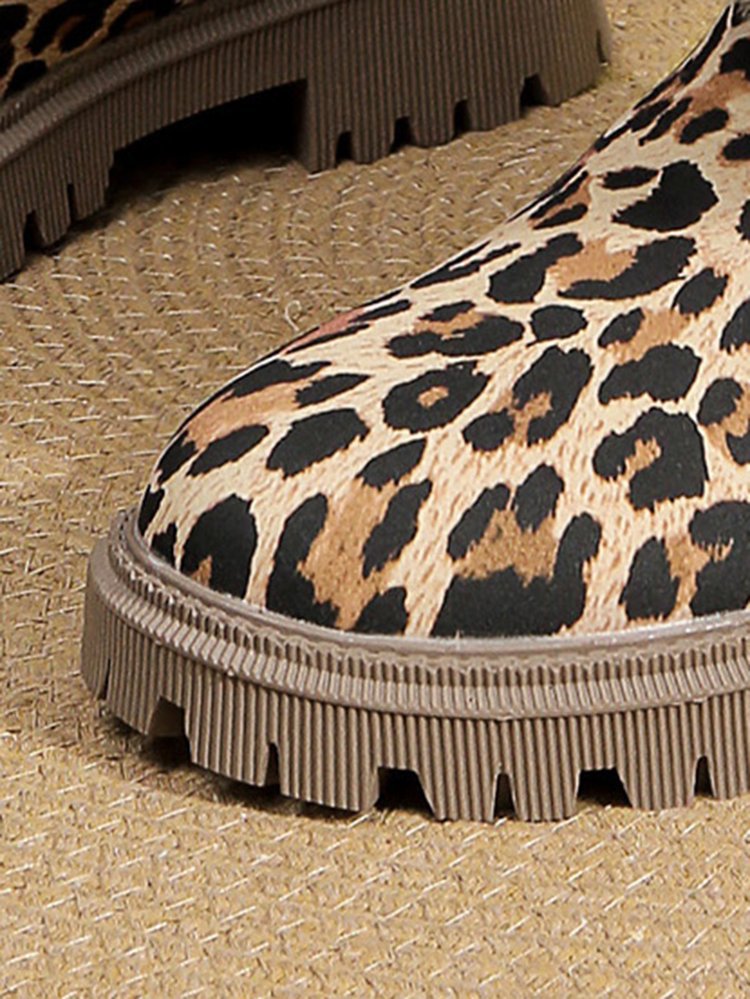 Plus Size Leopard Print Ankle Boots Women Round Toe Woolen Cotton Comfortable Flat - EnigmaParis