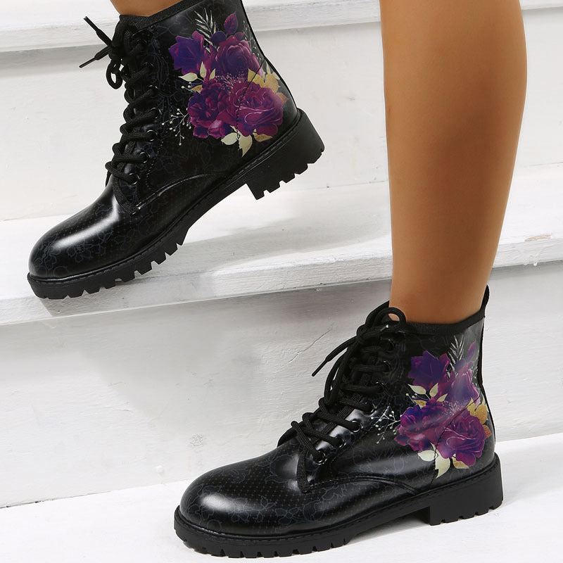 Autumn Casual Lace Up Ankle Boots Round Head Chunky Heel Boots - EnigmaParis