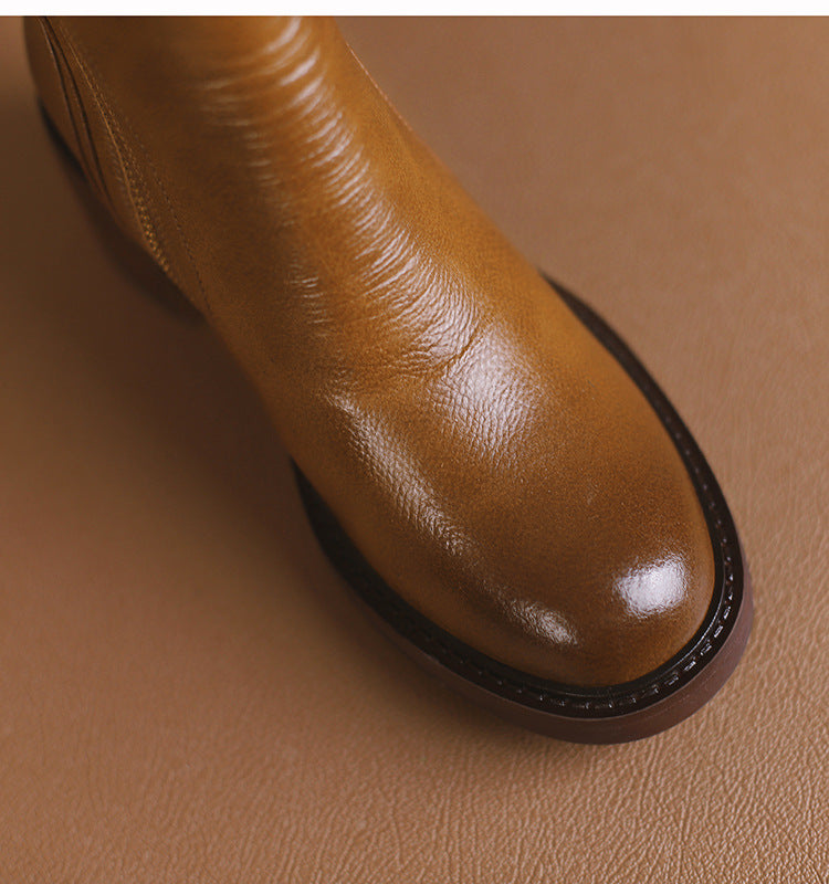 Thick Heel Brown Ankle Boots British Style Handsome.
