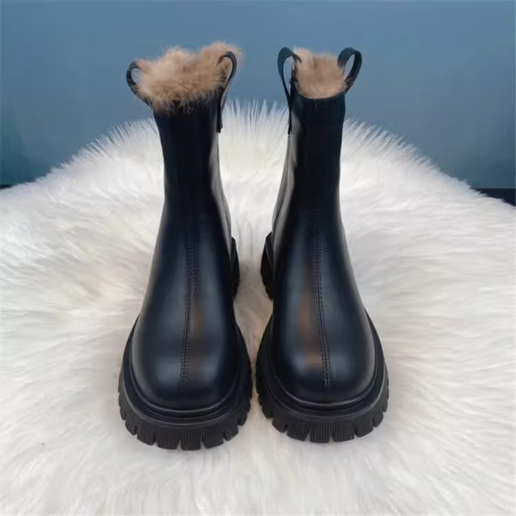 Fleece-lined Thick Northeast China Cotton Shoes Thick Bottom Non-slip Snow Boots Smoke Pipe Ankle Boots - EnigmaParis