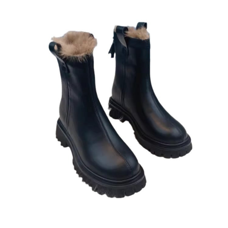 Fleece-lined Thick Northeast China Cotton Shoes Thick Bottom Non-slip Snow Boots Smoke Pipe Ankle Boots - EnigmaParis