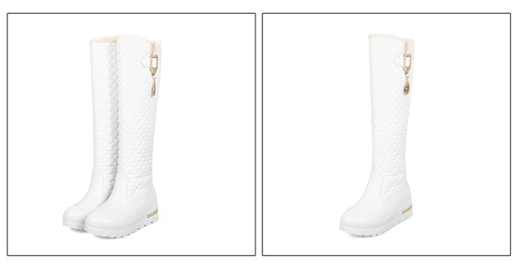 Large Size Mid Heel High Leg Boots with Metal Decoration.