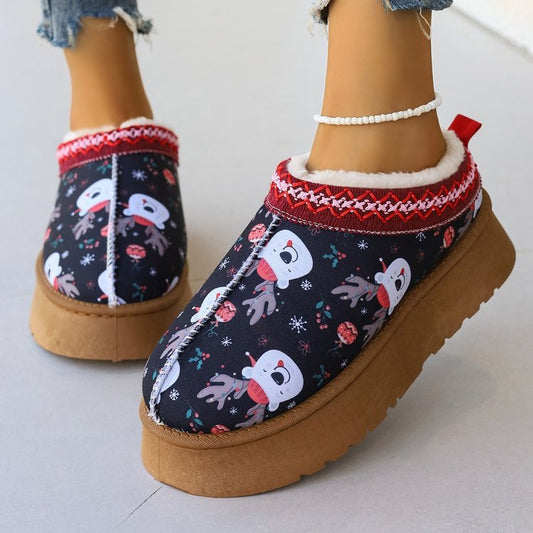Women's Shoes Cartoon Pattern Thick Bottom Plush Low Top Toe Cap Lazy Slippers - EnigmaParis