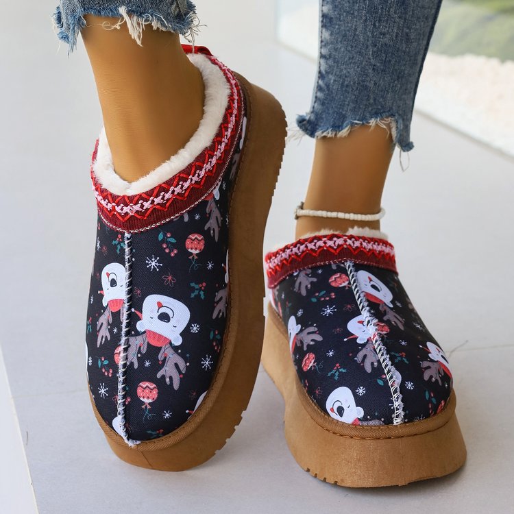 Women's Shoes Cartoon Pattern Thick Bottom Plush Low Top Toe Cap Lazy Slippers - EnigmaParis