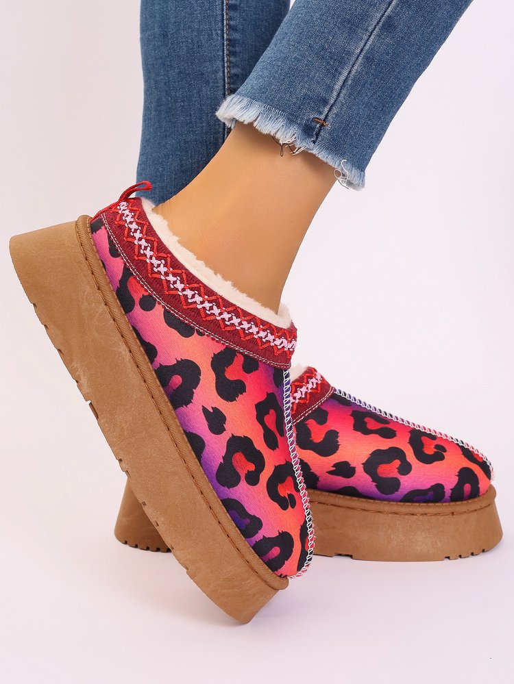 Women's Shoes Cartoon Pattern Thick Bottom Plush Low Top Toe Cap Lazy Slippers - EnigmaParis