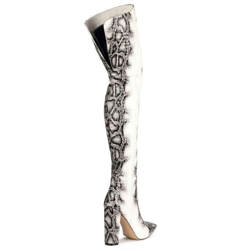 Women's Plus Size Pointed Snakeskin High Over-The-Knee Boots.