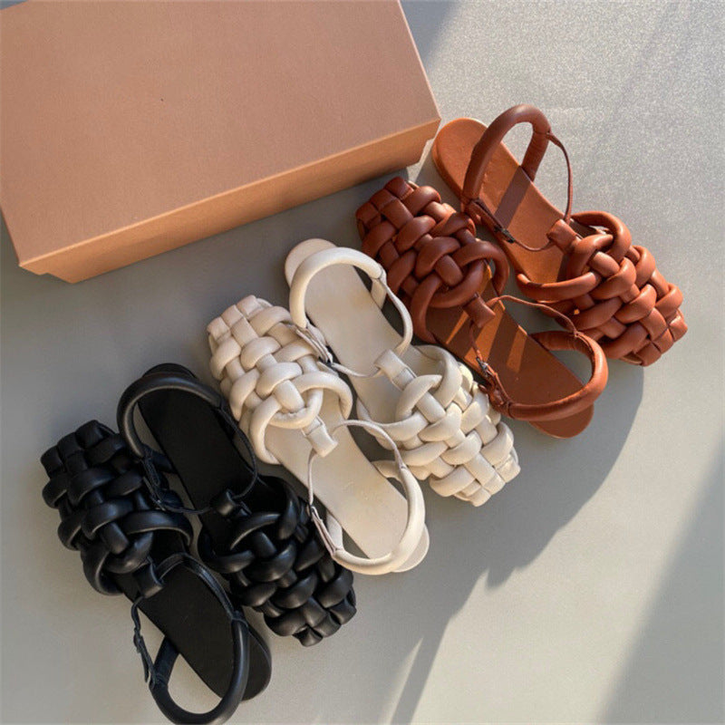 Lammfell Handgewebte Zehensandalen Damen Flache Sohle