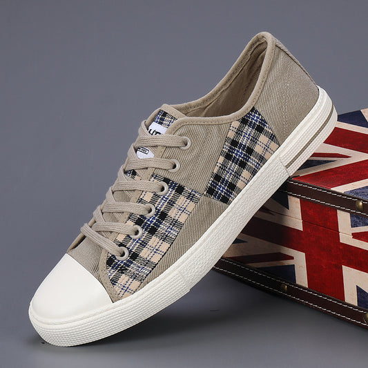 Men's Canvas Height-Increasing Sneakers - Casual Low Top Shoes, Stylish Stitching
