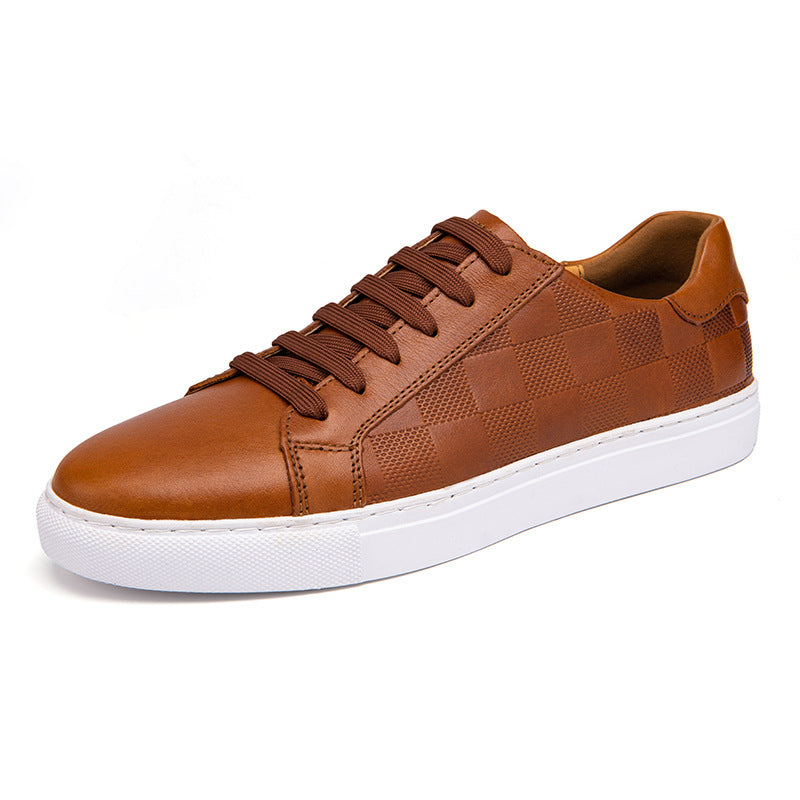 Cowhide Spring Breathable White Shoes - White Plaid Board Collection