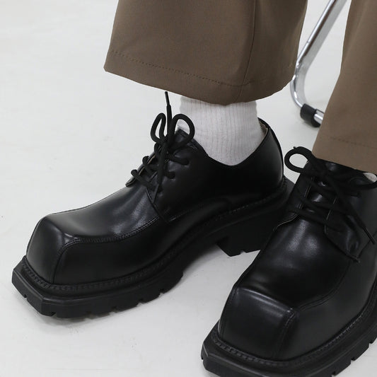 Fashion Woman's Big Head Square Head Leather Shoes with Thick Sole - Casual and Stylish Footwear - EnigmaParis
