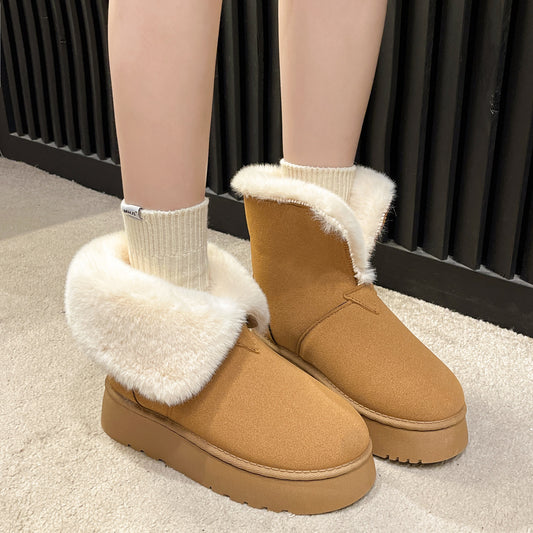 Winter Warm Snow Boots New Fashion Foldable Fleece Cotton Shoes For Women Plus Velvet And Thickened Plush Ankle Boots - EnigmaParis