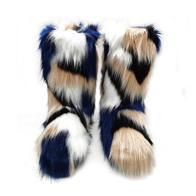 Women's Plush Snow Boots Plus Size Color Flat Women's Mid Boots - EnigmaParis