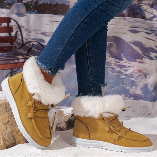 Winter Fleece Snow Boots For Women New Style Furry Casual Flat Plush Shoes Women's Warm Ankle Boots - EnigmaParis