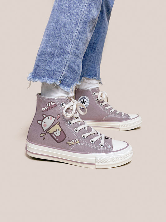 Korean Style Ins Cute Printed Canvas Shoes Women's High Top
