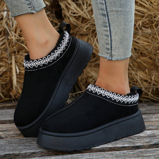 Women's Snow Boots Winter Fleece-lined Warm Slugged Bottom Heel-free Toe Cap Fluffy Cotton Shoes.