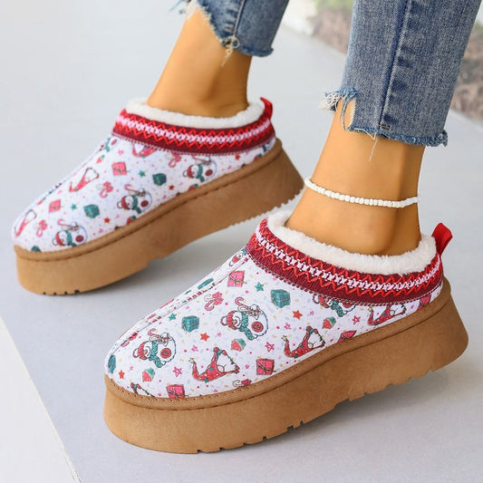 Women's Shoes Cartoon Pattern Thick Bottom Plush Low Top Toe Cap Lazy Slippers - EnigmaParis