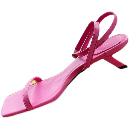 Women's Square Toe Stiletto Mid-heel Strap Sandals