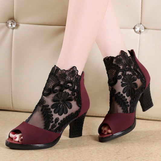 Gauze lace lady's sandals