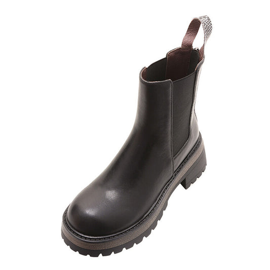 Women's Korean-style Thick High Heel Leather Round Toe Martin Boots - EnigmaParis