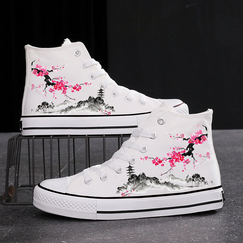 Ink Bamboo High-Top Canvas Sneakers - Couples' Ethnic Leisure Shoes