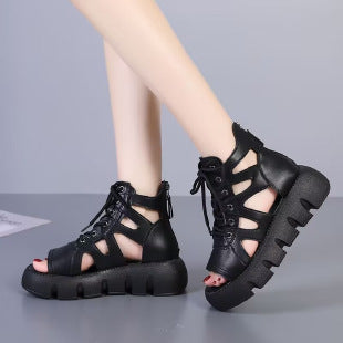 Stylish Retro Platform Sandal Boots: Lace-Up, Breathable, and Fashionable - EnigmaParis