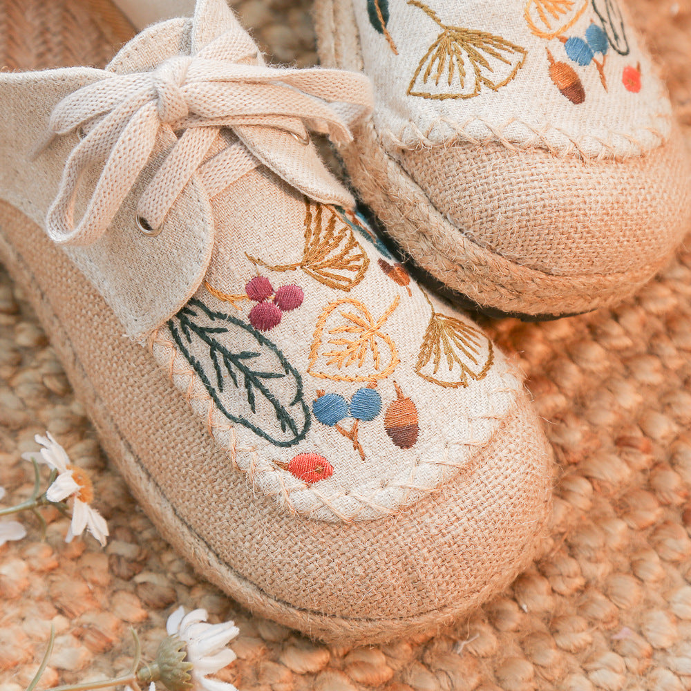 Ethnic Embroidered Lace-up Cotton Linen Shoes