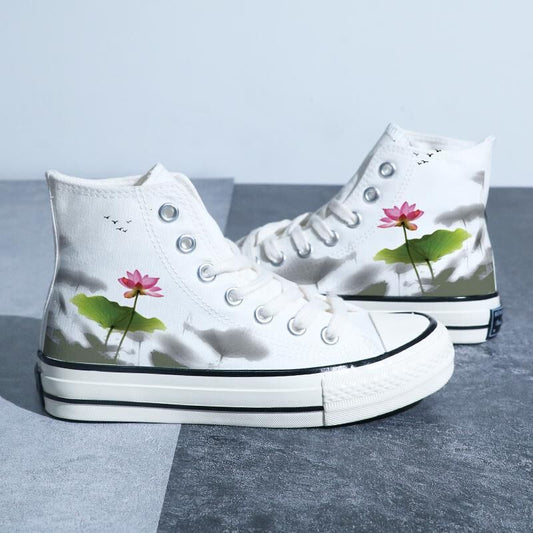 Chinese Style Canvas: Retro Landscape High Top Board Shoes