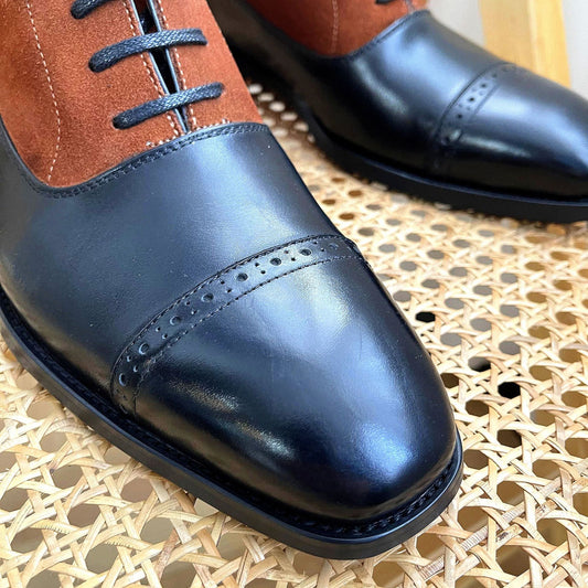 Three-joint Color-block Top Layer Leather Men's Shoes