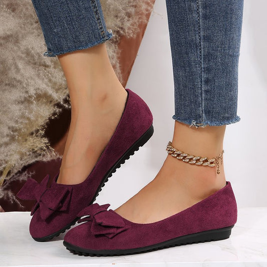 Rubber Plus Size Flat Casual Shoes Women Suede Bow Round Head Gommino - EnigmaParis