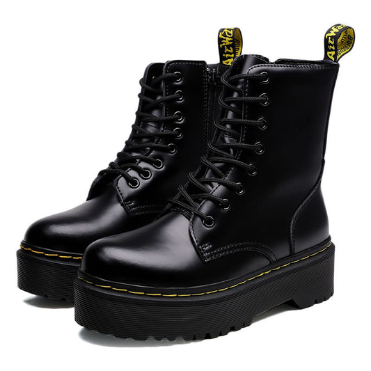 Autumn And Winter Plus Velvet Leather Thick-Soled Zipper Martin Boots Women