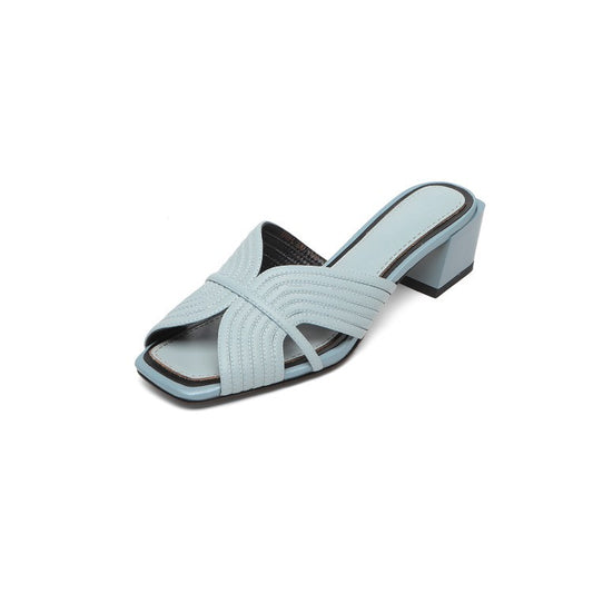 Women's Fashion Chunky Heel Leather Sandals