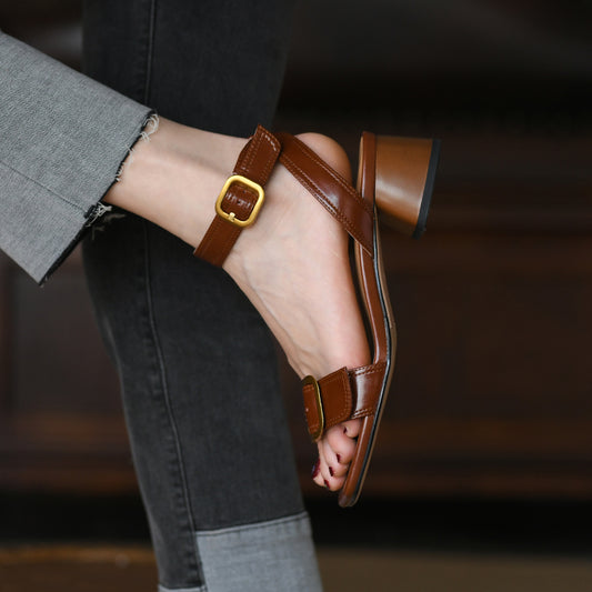 Women's Belt Buckle Flat Sandals