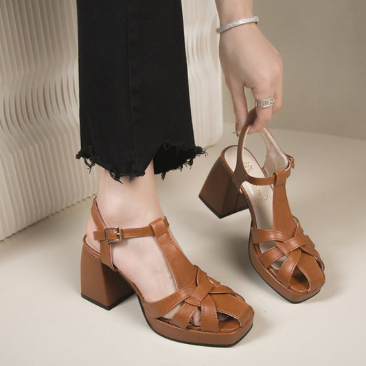 Closed Toe Hollow-out Roman Style High Heels